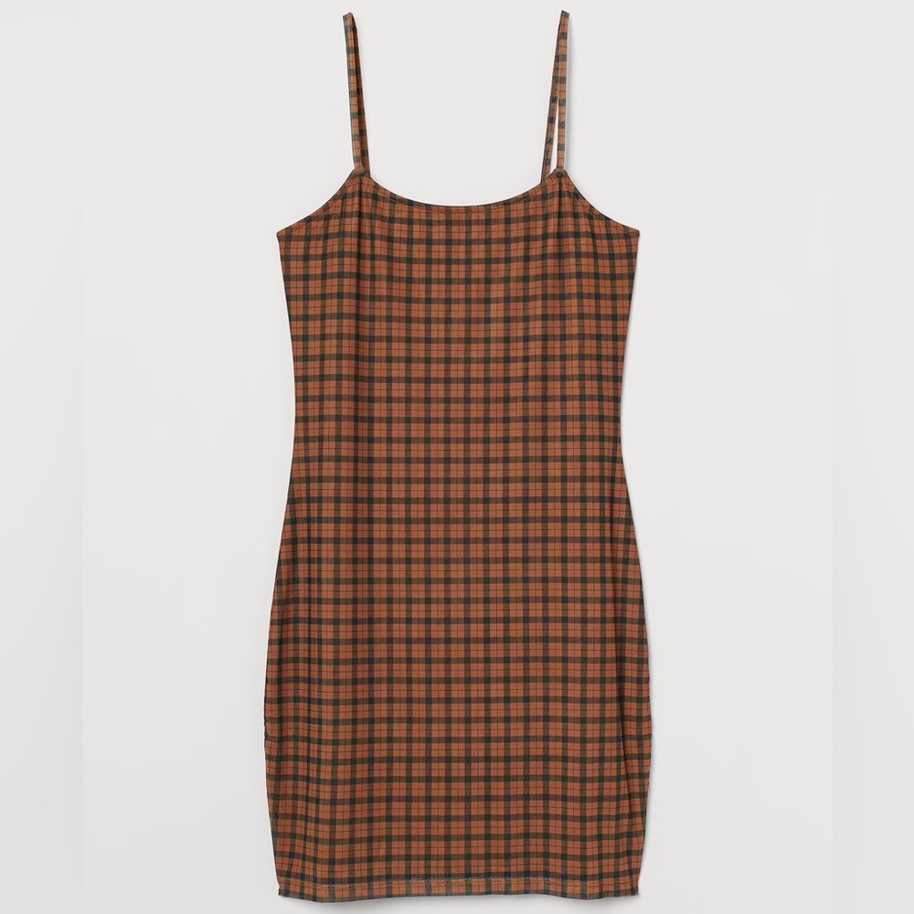 H&M Brown Plaid Spaghetti Strap Dress